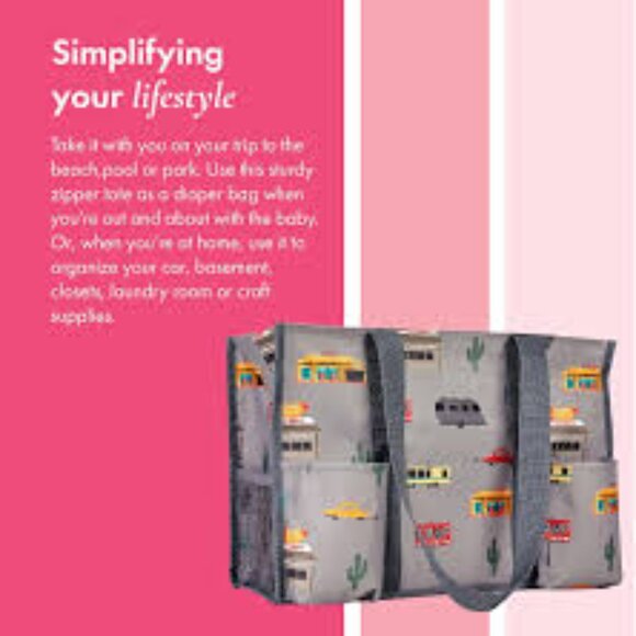 Thirty-One Zip Top Organizing Utility Tote in Cactus Campers - Picture 1 of 3